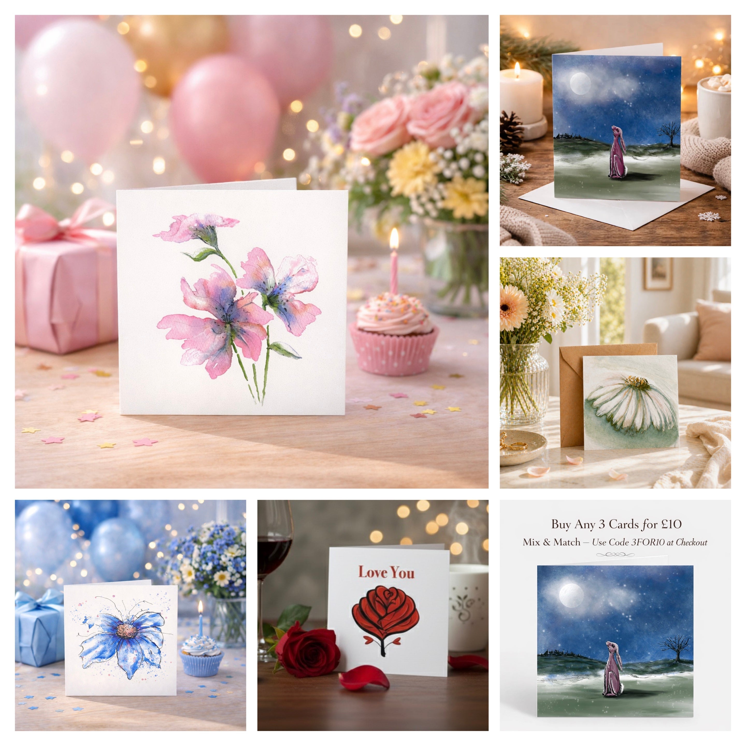 Mix and Match - select any 3 cards for £10 —  USE CODE <strong>3FOR10</strong> at checkout 🌷