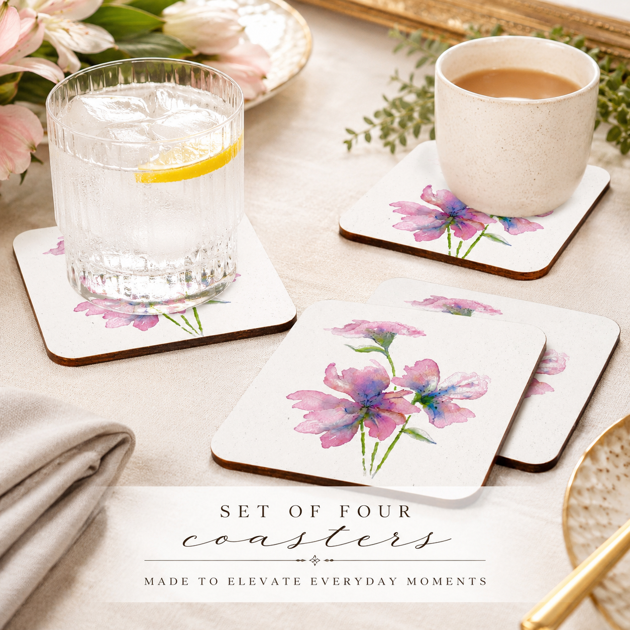 A Gentle Bloom | Set of 4 Floral Coasters