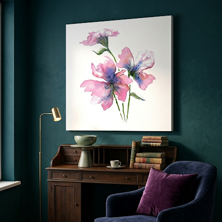 A Gentle Bloom Stretched Canvas Wall Art | Botanical Watercolour Artwork