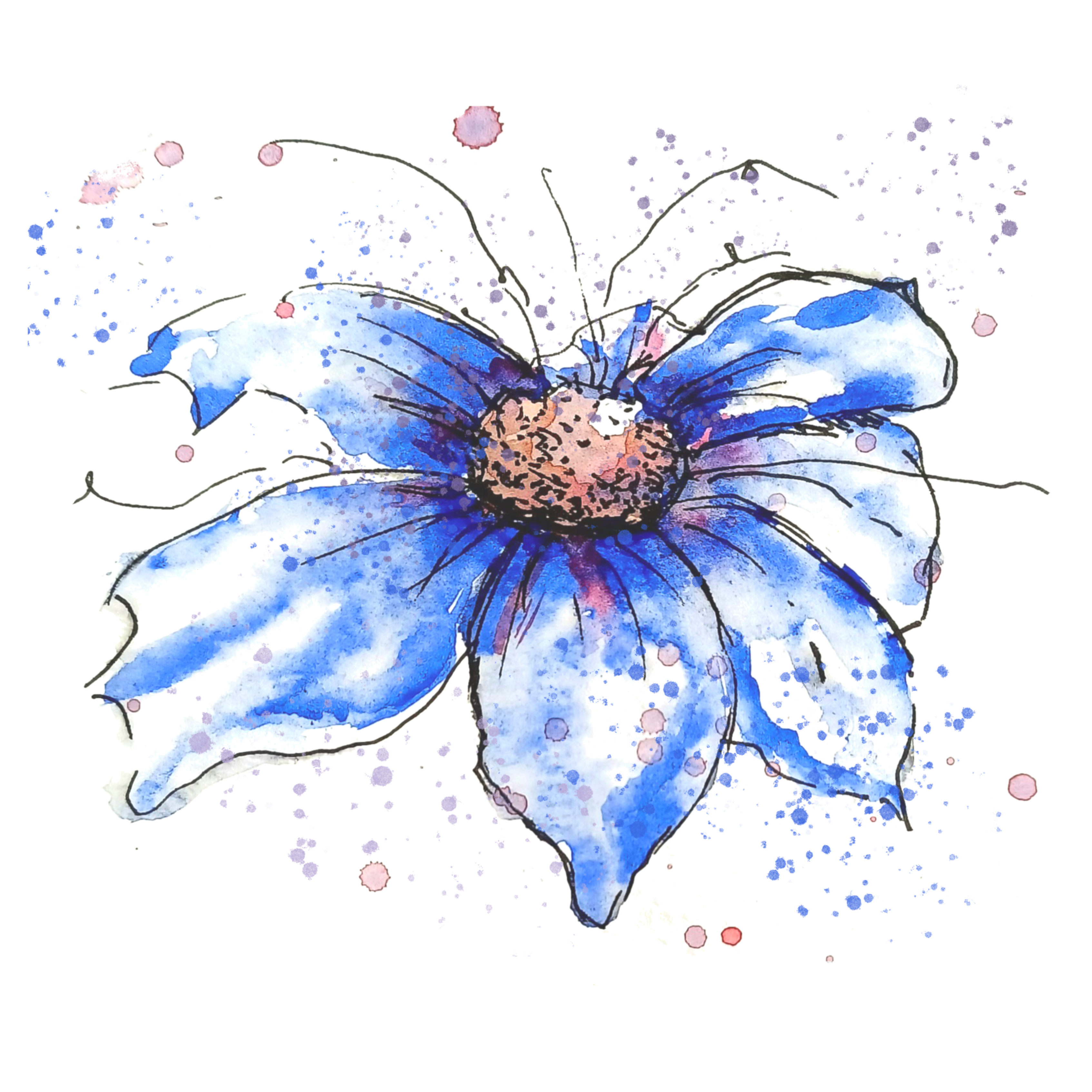 Blue Cosmos Petals Stretched Canvas Wall Art | Watercolour Floral Artwork