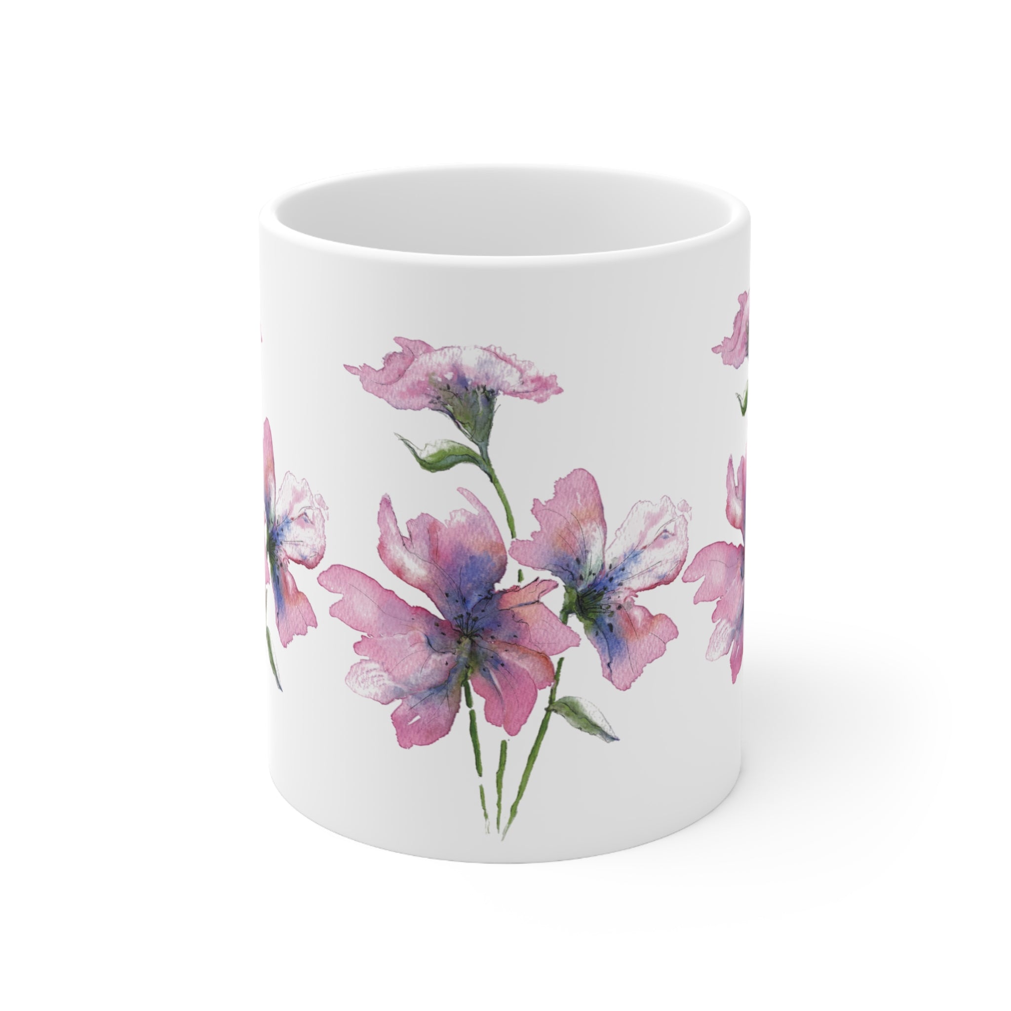 Front close up view of A Gentle Bloom on a white mug