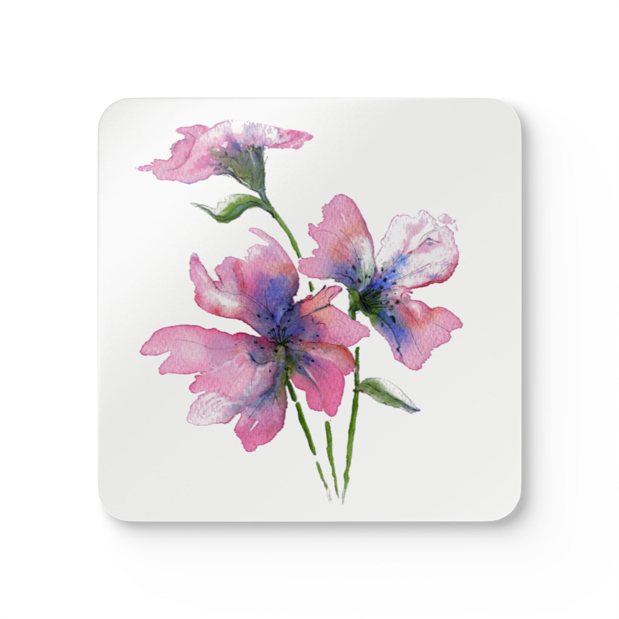 Pink floral watercolour design on a white background