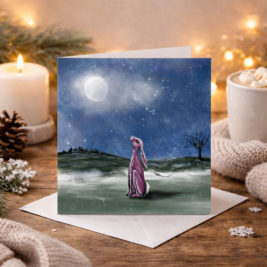 Stargazer Hare Greeting Card | Moonlit Wildlife Art Card
