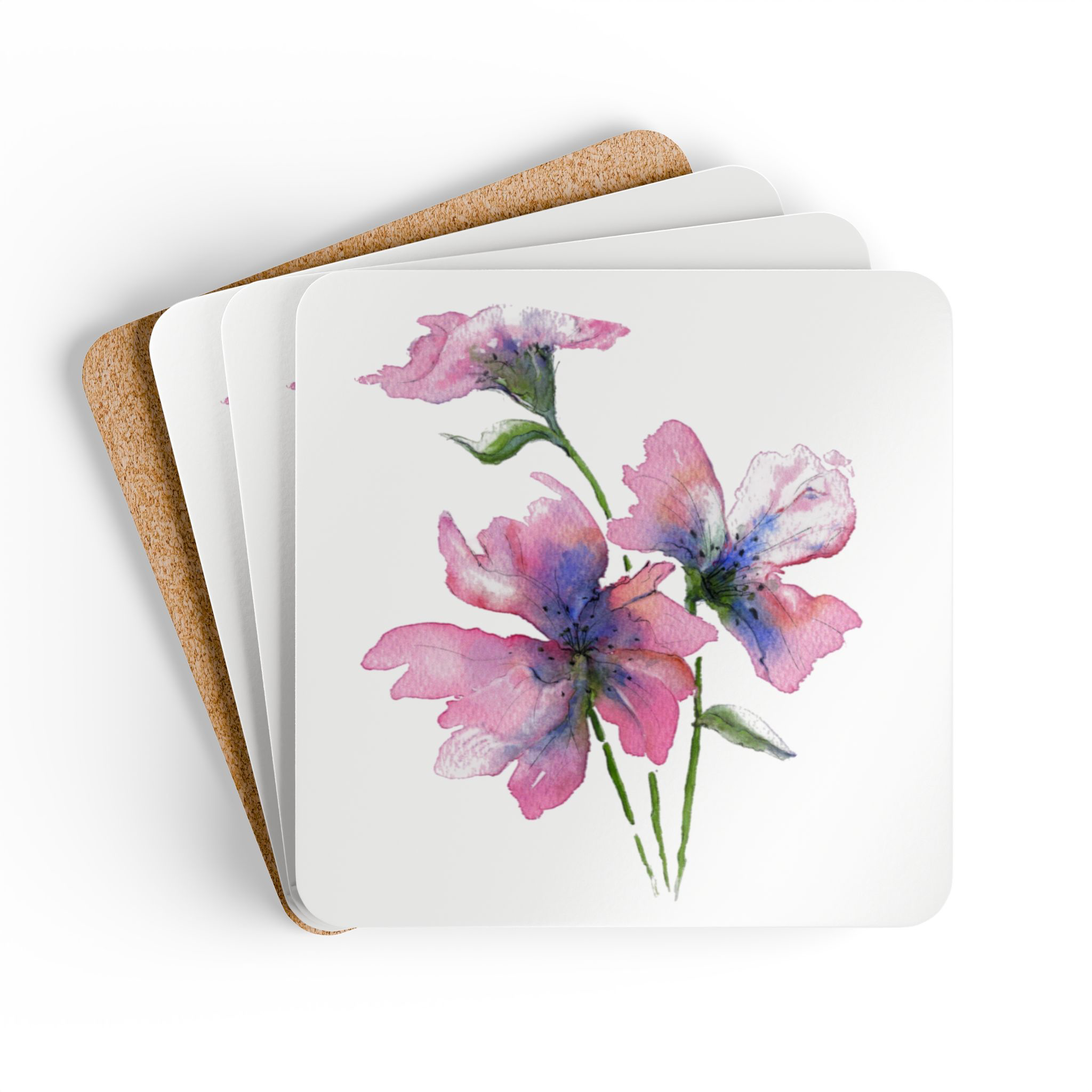 Set of coasters with floral design on a white background from above