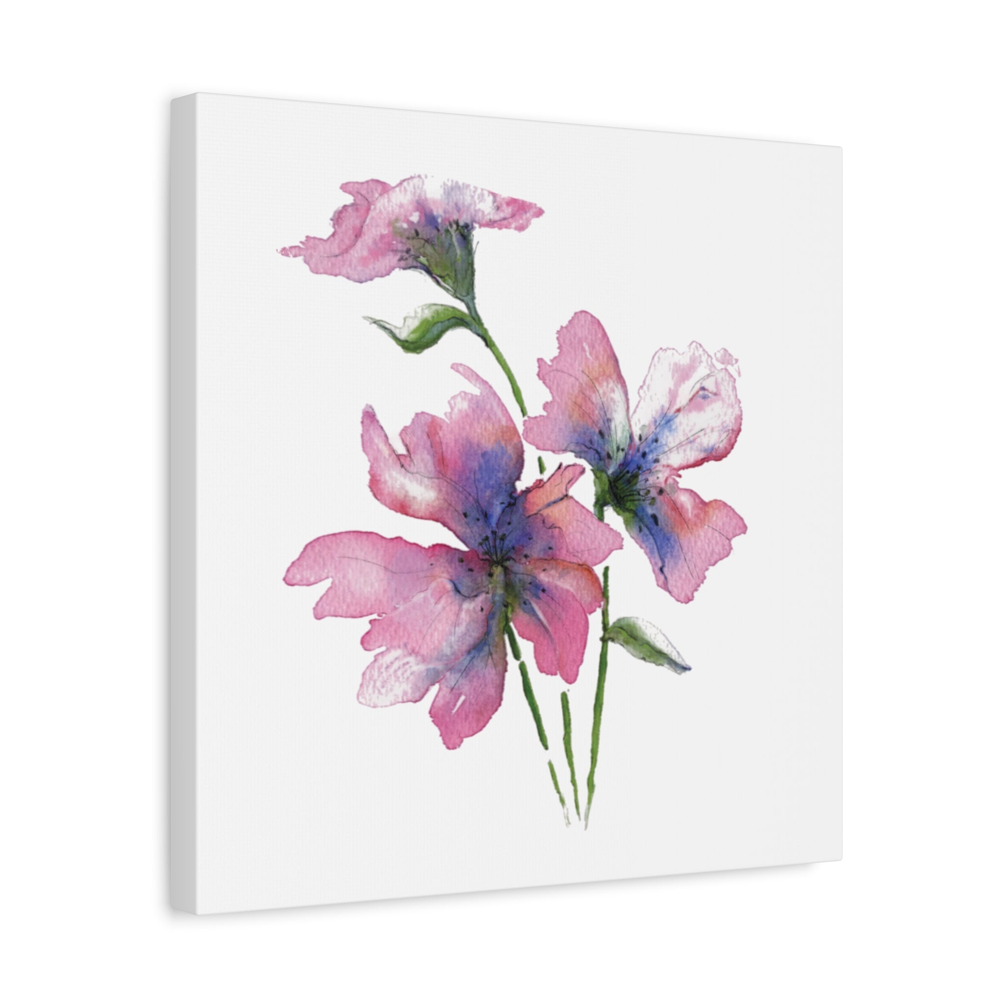 Canvas print of pink and purple flowers on a white background