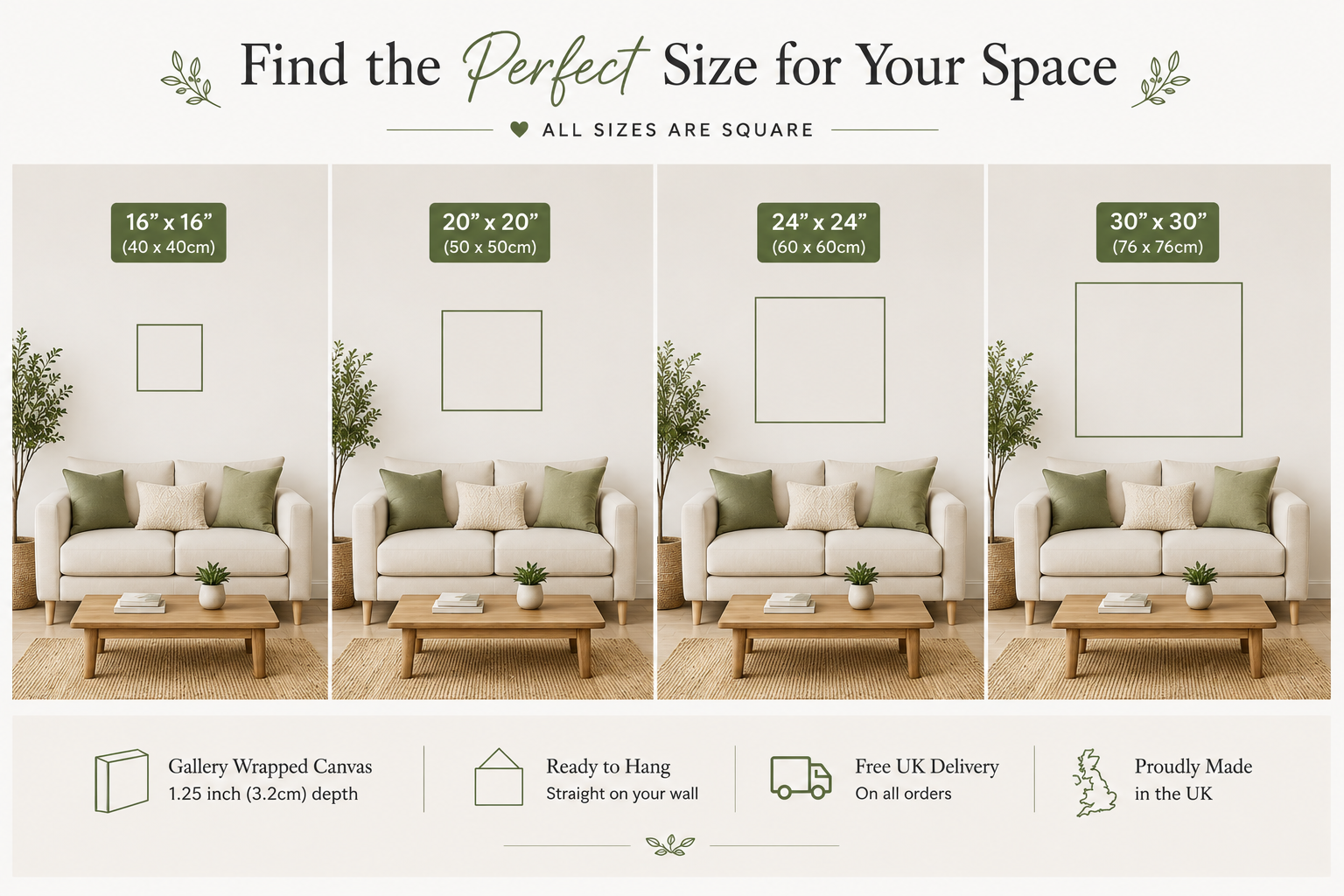Size guide for Jane-Louise Creations canvases