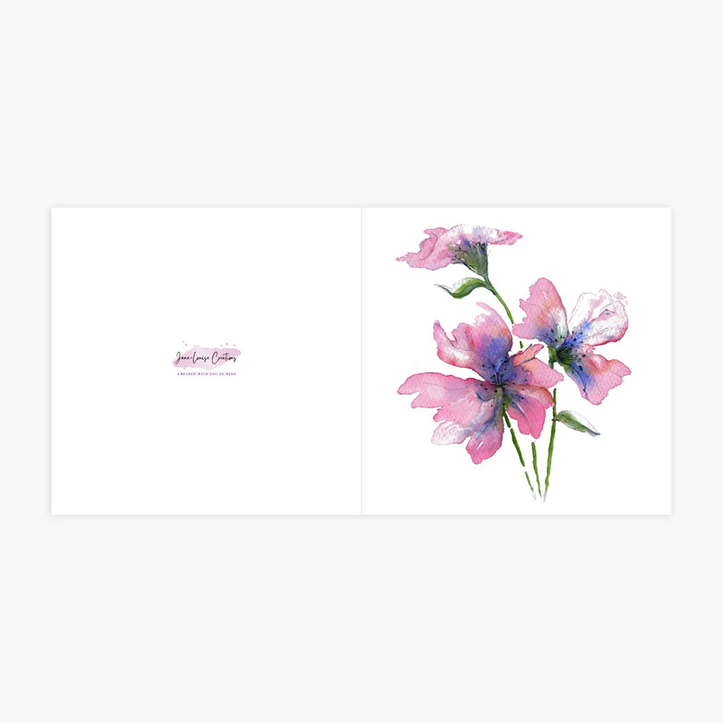 Greeting Card 6x6" - Beautiful floral watercolour artwork of a pink flower on a premium square card