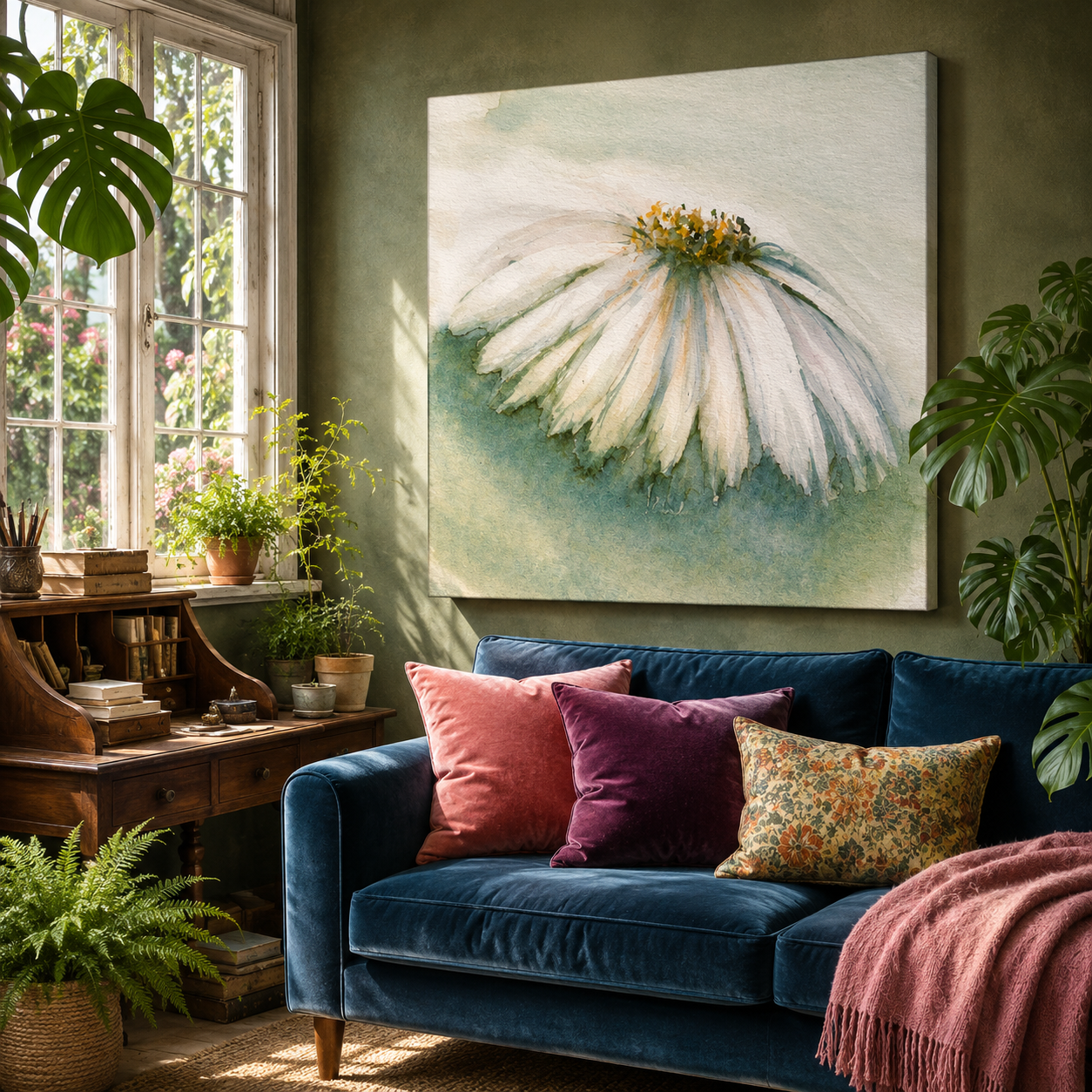 Daisy Floral Canvas Print | Botanical Watercolour Wall Art