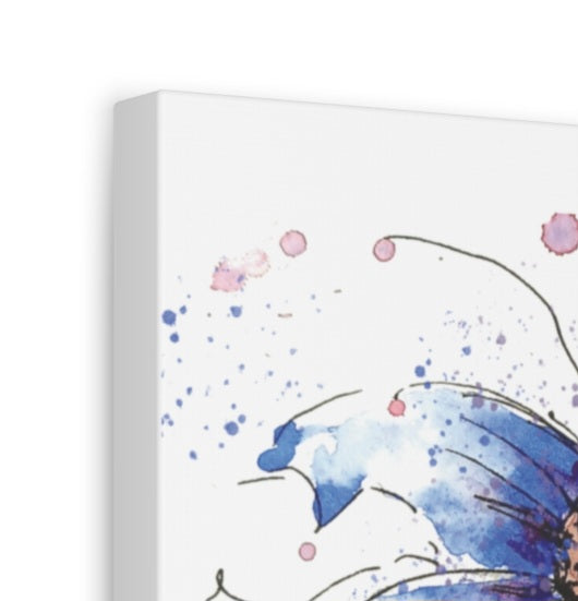 Blue Cosmos Petals Stretched Canvas Wall Art | Watercolour Floral Artwork