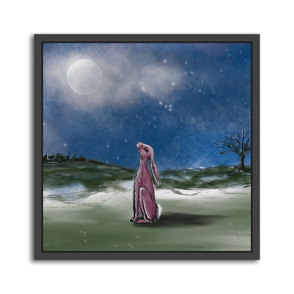Stargazer Hare moonlit wildlife artwork printed on framed canvas